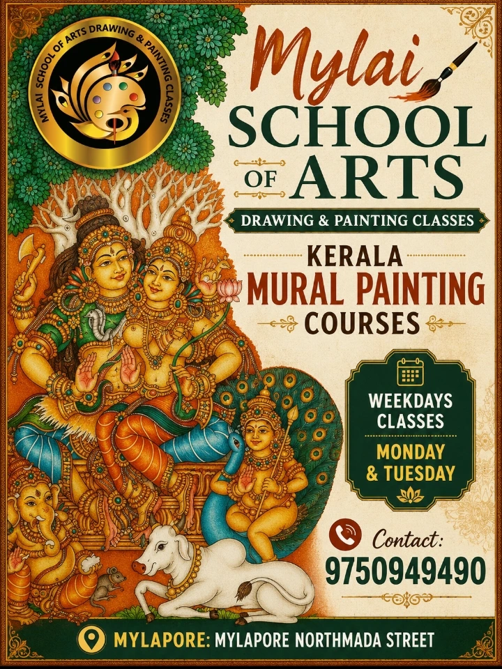 Kerala Mural Arts course poster — Mylai School of Arts